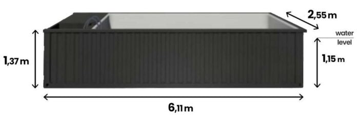 PISCINA CONTENEDOR 6,11 X 2,5M LISTA PARA USAR CON TECHO, PACK PREMIUM